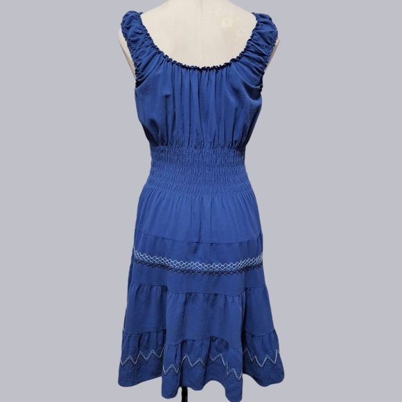 Anthropologie Lapis blue linen tiered peasant dress size mp - Picture 6 of 9
